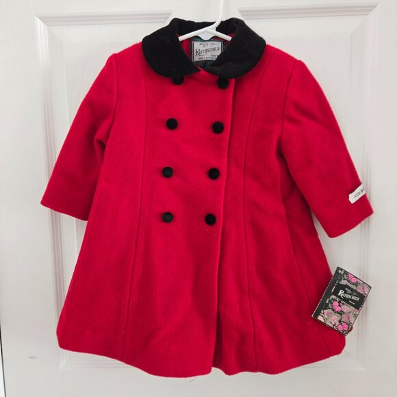 Vintage Rothschild Baby Girl Red Wool Coat with Hat, 12M, NWT